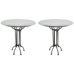 Pair of Wrought Iron and Italian Marble-Top Tables 2
