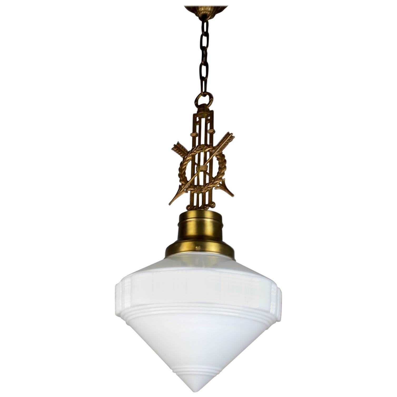 Pendant Fixture with Crossed Arrows Motif For Sale