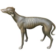 Weathered Brass Garden Figure of a Standing Whippet, Lifesize