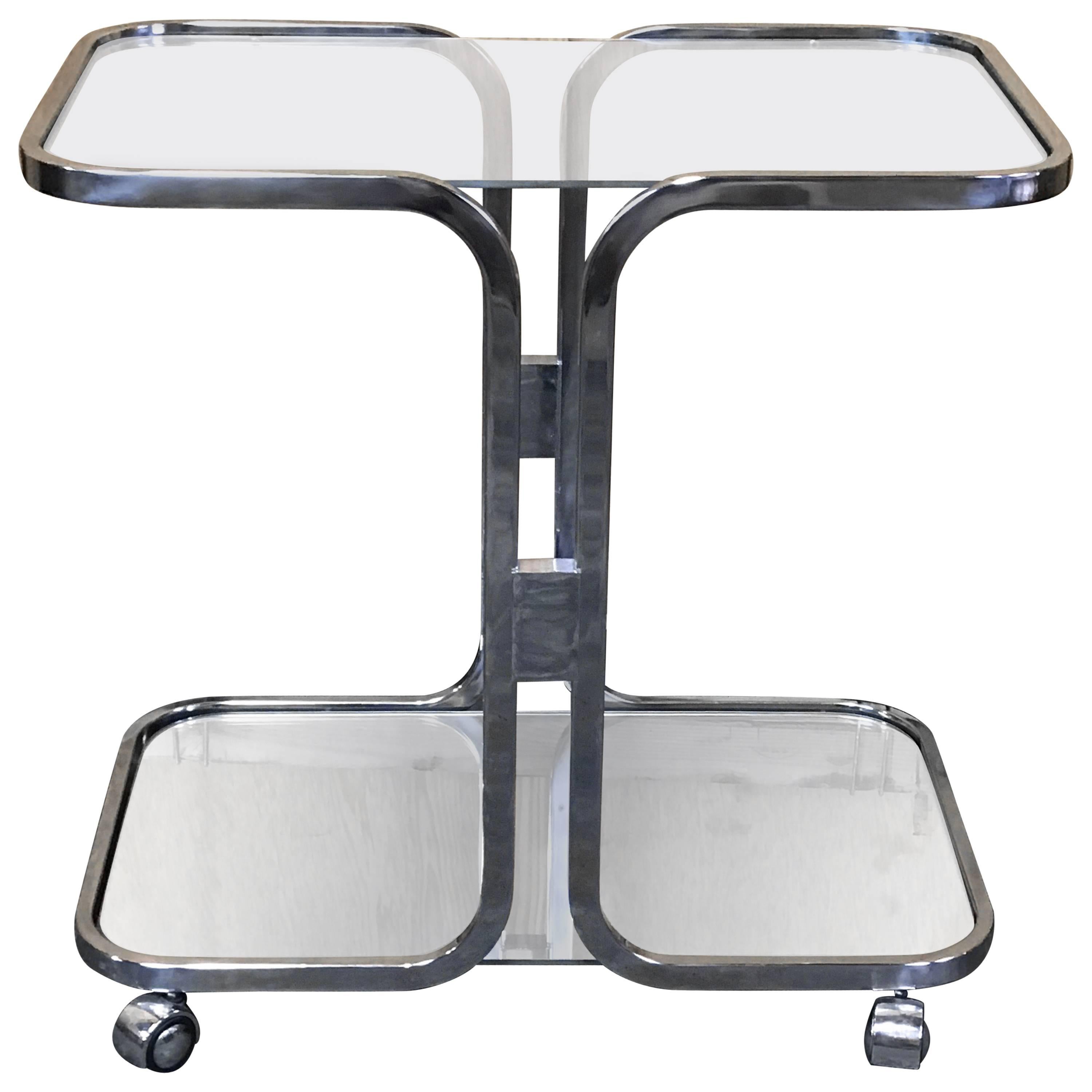 Milo Baughman Chrome Two-Tier Bar Cart