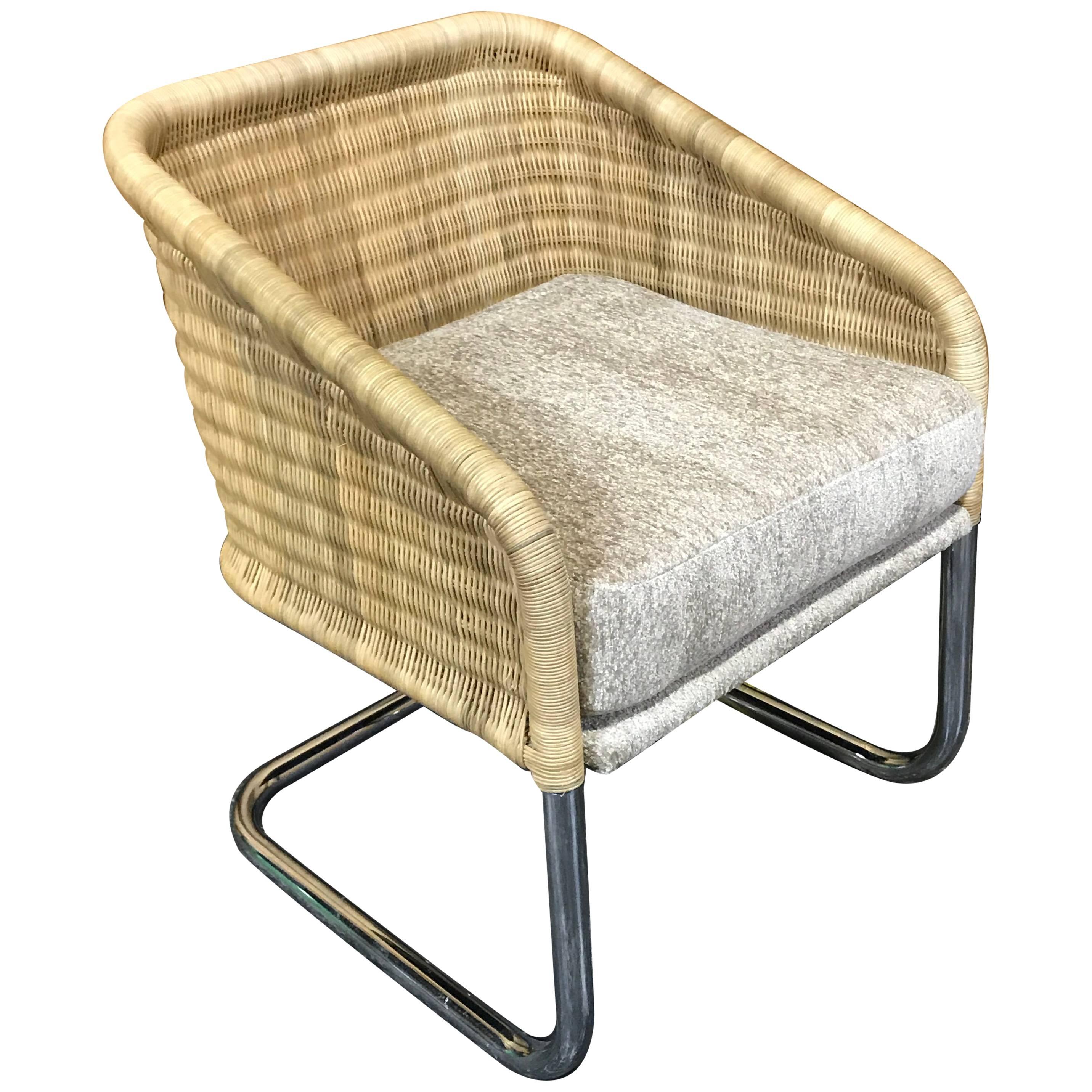 Single Martin Visser Wicker and Chrome Cantilever Club Chair