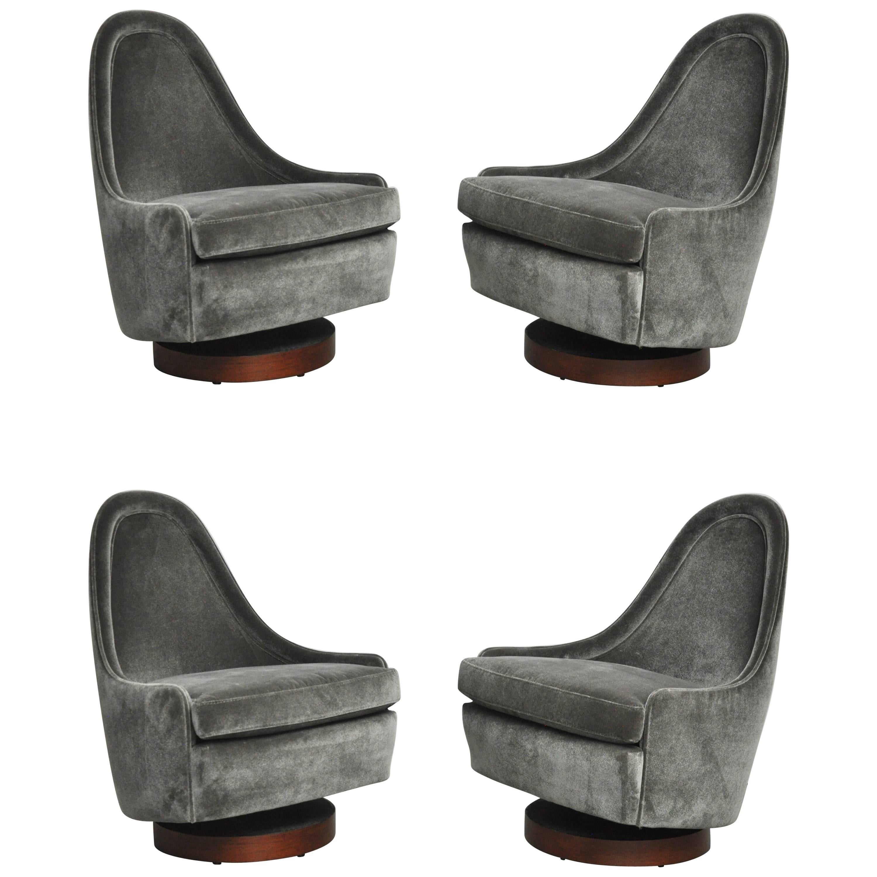 Milo Baughman Tear Drop Swivel Lounge Chairs