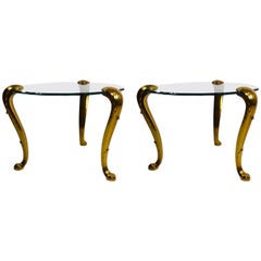 Pair of Brass and Glass Tables Attributed to Mastercraft