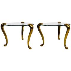 Pair of Brass and Glass Tables Attributed to Mastercraft 9