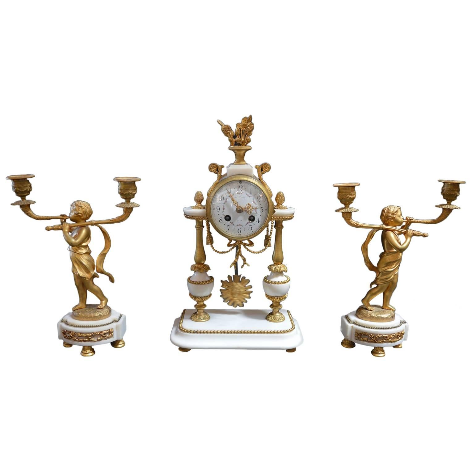 19th Century French Clockset For Sale