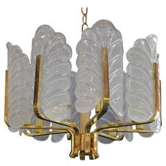 Brass and Glass Leaf Chandelier 11