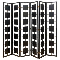 Brass and Black Lacquer Six-Panel Screen