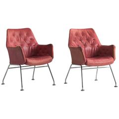 Red Leather Armchairs by Bruno Mathsson, circa 1960