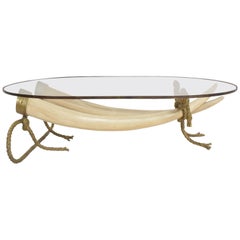 Hollywood Regency Coffee Table Faux Ivory and Bronze Valenti Madrid, Spain