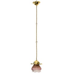 Antique Leopold Bauer Viennese Hanging Lamp with Loetz Witwe “Blitzglas” Shade