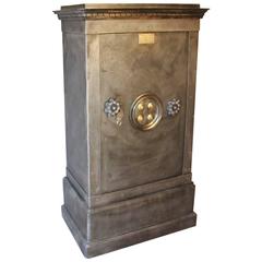 Antique Large Black Steel, Iron and Wood Safe with Key and Working Combination