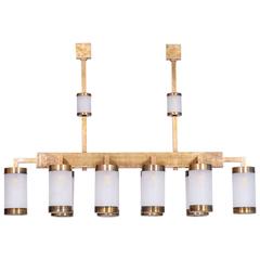 Italian Chandelier in Glass, Brass Frame, 1950s