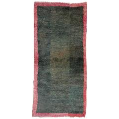 Minimalist Antique Rug from Tibet, Geometric Design Green Khaden 1