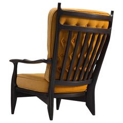 Guillerme & Chambron Black Solid Oak Lounge Chair with a Curry Colored Fabric