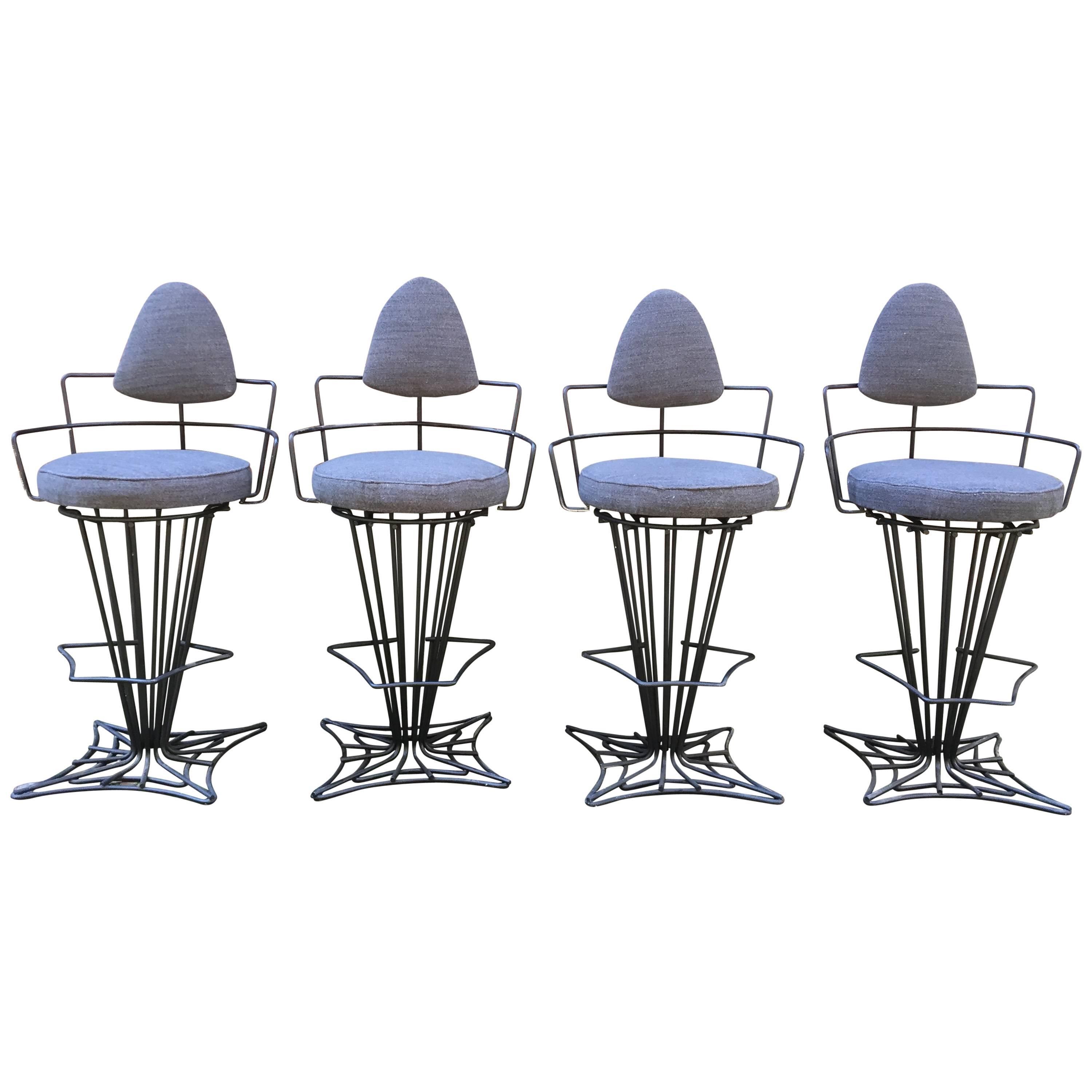 Set of Four Iron Swivel Stools