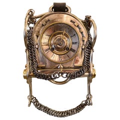 Antique Victorian Silvered Bronze Horseshoe and Bit Clock, circa 1860's
