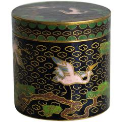 Small, Chinese Cloisonné Lidded Box, Pink Cranes or Herons in Trees, circa 1910