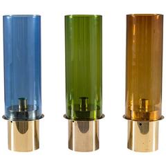 Vintage Candlesticks in Glass and Brass by Hans-Agne Jakobsson