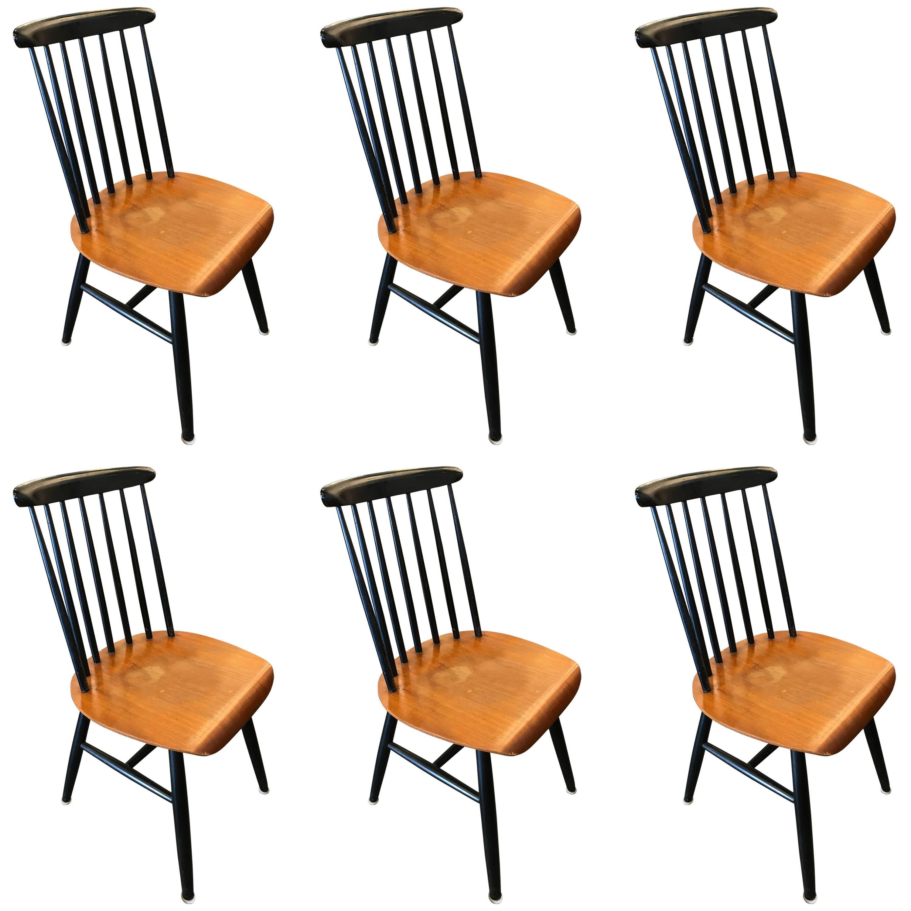 Beautiful Set of Six Fanett Ilmari Tapiovaara Chairs, circa 1950 For Sale
