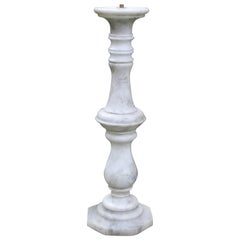 Antique White and Gray Marble Plant Pedestal or Display Column