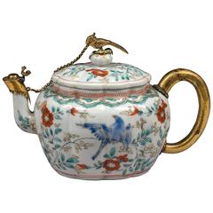 Antique 17th Century Japanese Kakiemon Porcelain Teapot with Dutch Silver-Gilt Mounts