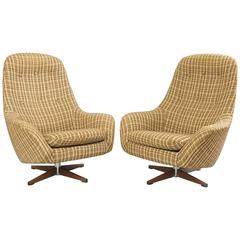 Pair of Swedfurn Mid-Century Modern Pod Swivel Lounge Chairs Overman Brown Tweed 4