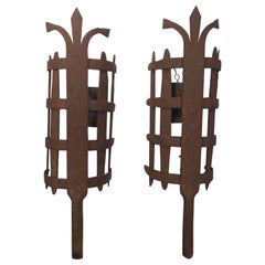 Large Pair of French Wrought Iron Medieval-Style Sconces