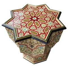 Wanda All Painted Moroccan Star Table, Cavings Throughout