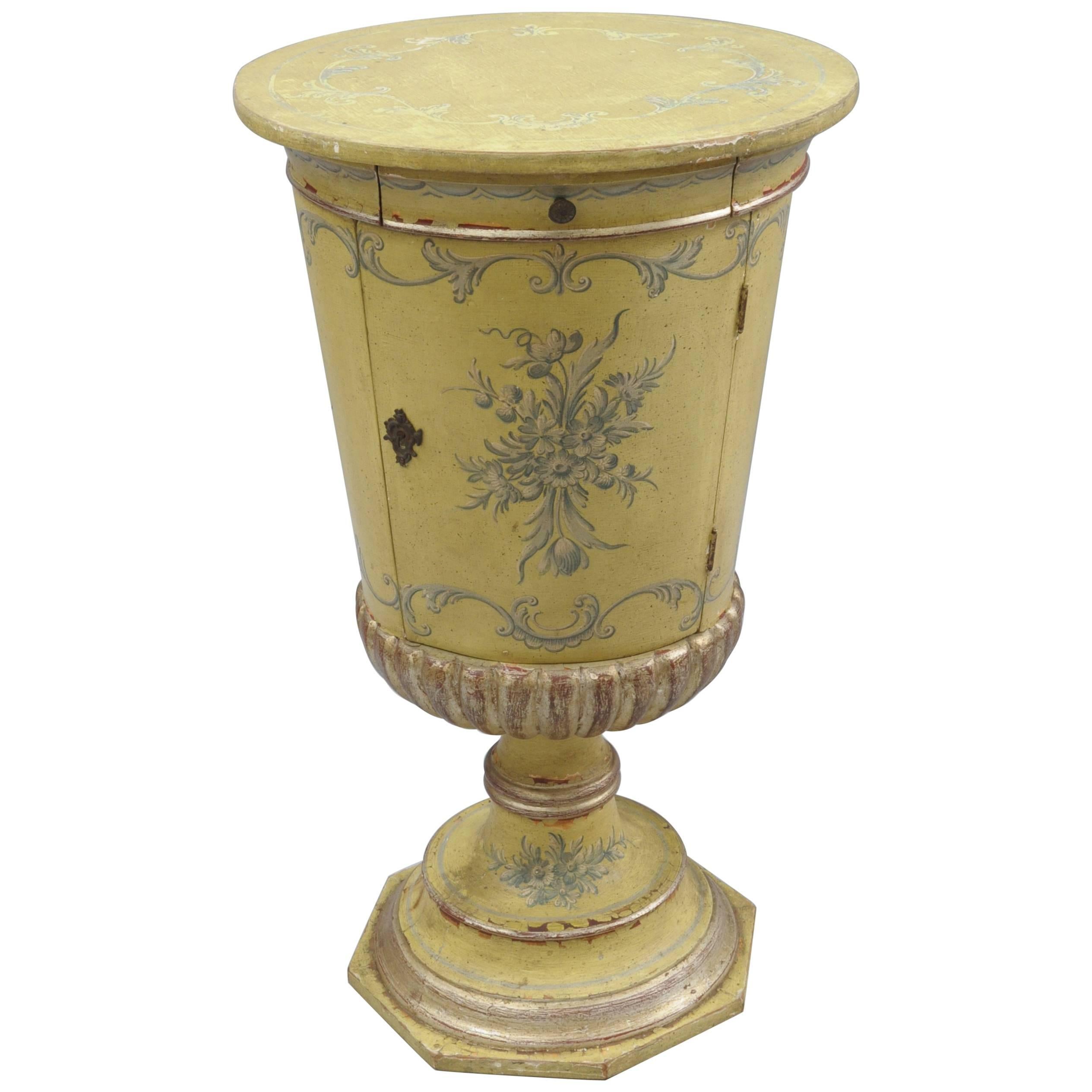 Italian Venetian Parcel Silver Gilt Round Urn Pedestal Stand Side Cabinet Table