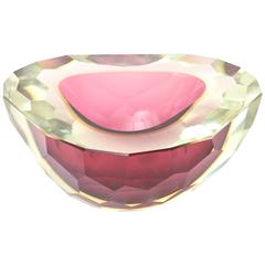 Monumental Italian Murano Diamond Faceted Geode Glass Bowl or Caviar Bowl