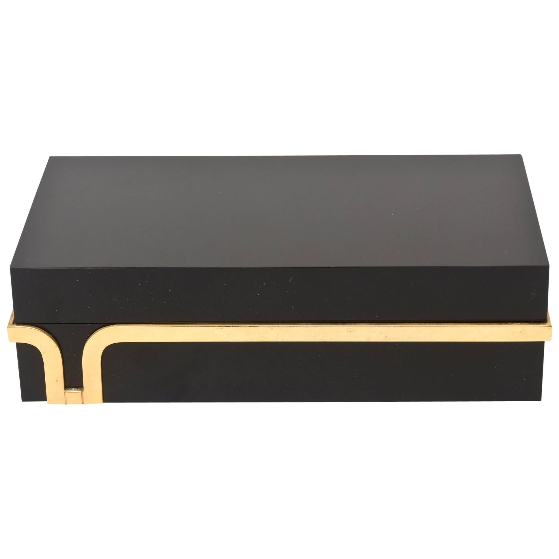 Black Lucite and Brass Two-Part Modernist Box