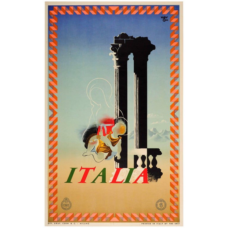 Original Vintage ENIT Italian Railways Travel Poster By Cassandre - Italia Italy For Sale