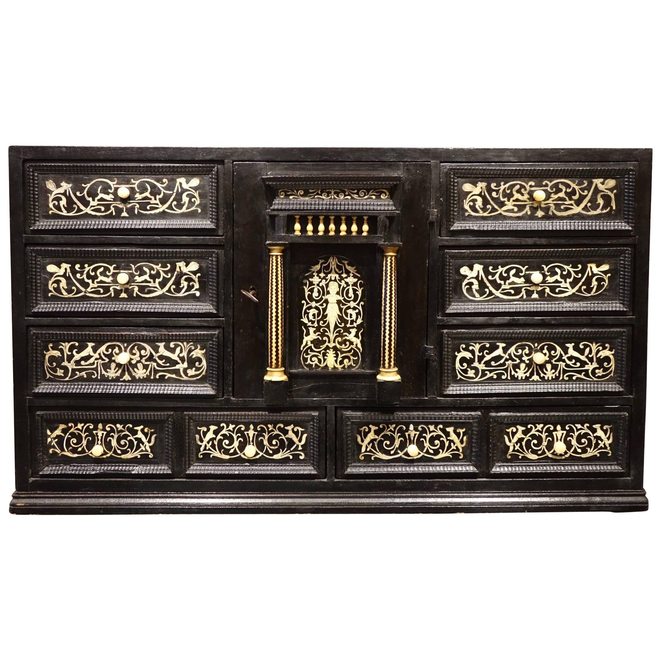 17th Century Ebonized Wood Cabinet with Inlay, Northern Italy