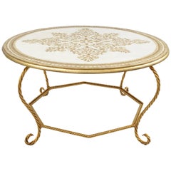 Italian Florentine Hollywood Regency Gold Wood & Iron Rope Round Coffee Table