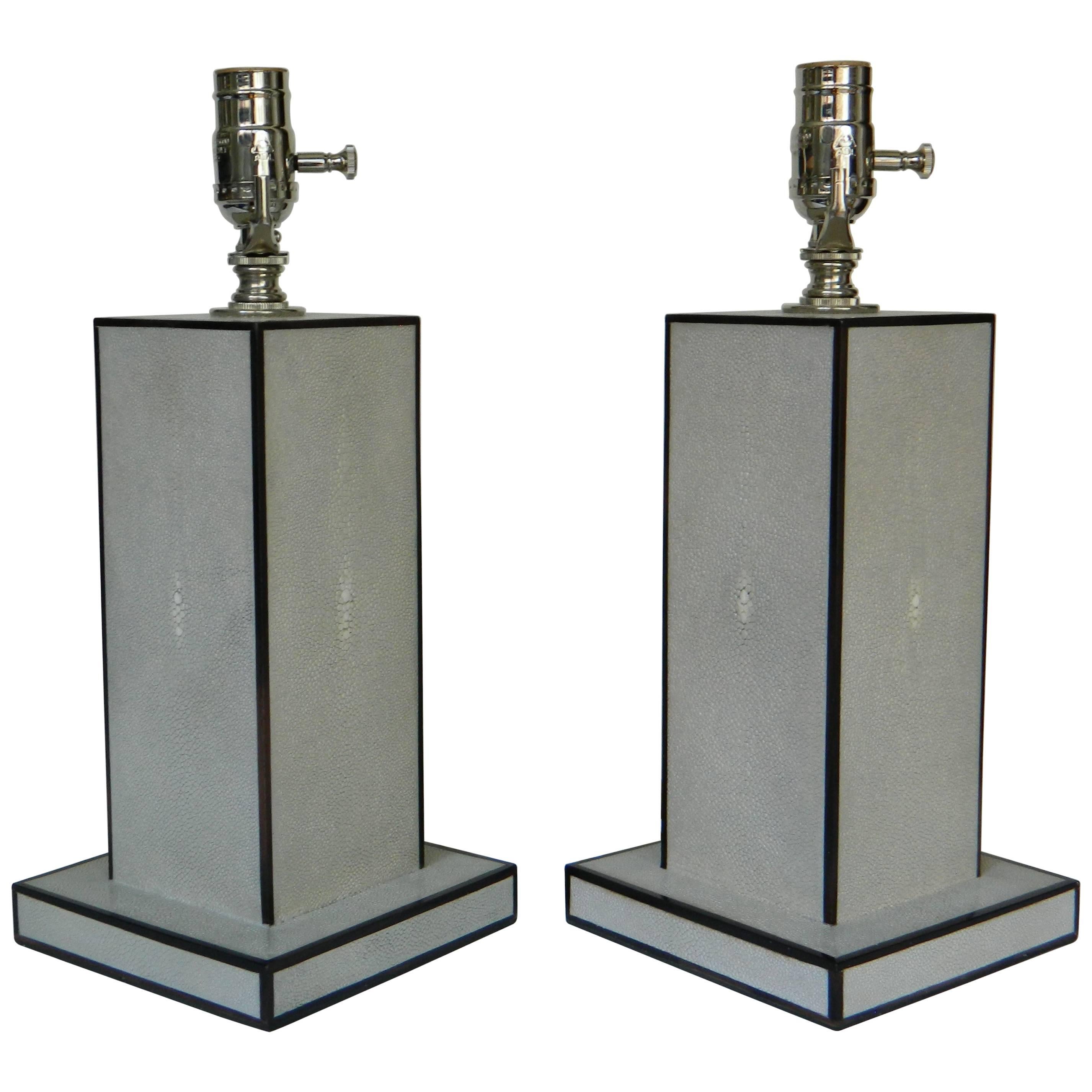Pair of Grey Shagreen Lamps For Sale