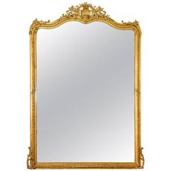 Antique Large Louis XV Style Giltwood Wall Mirror, 19th Century