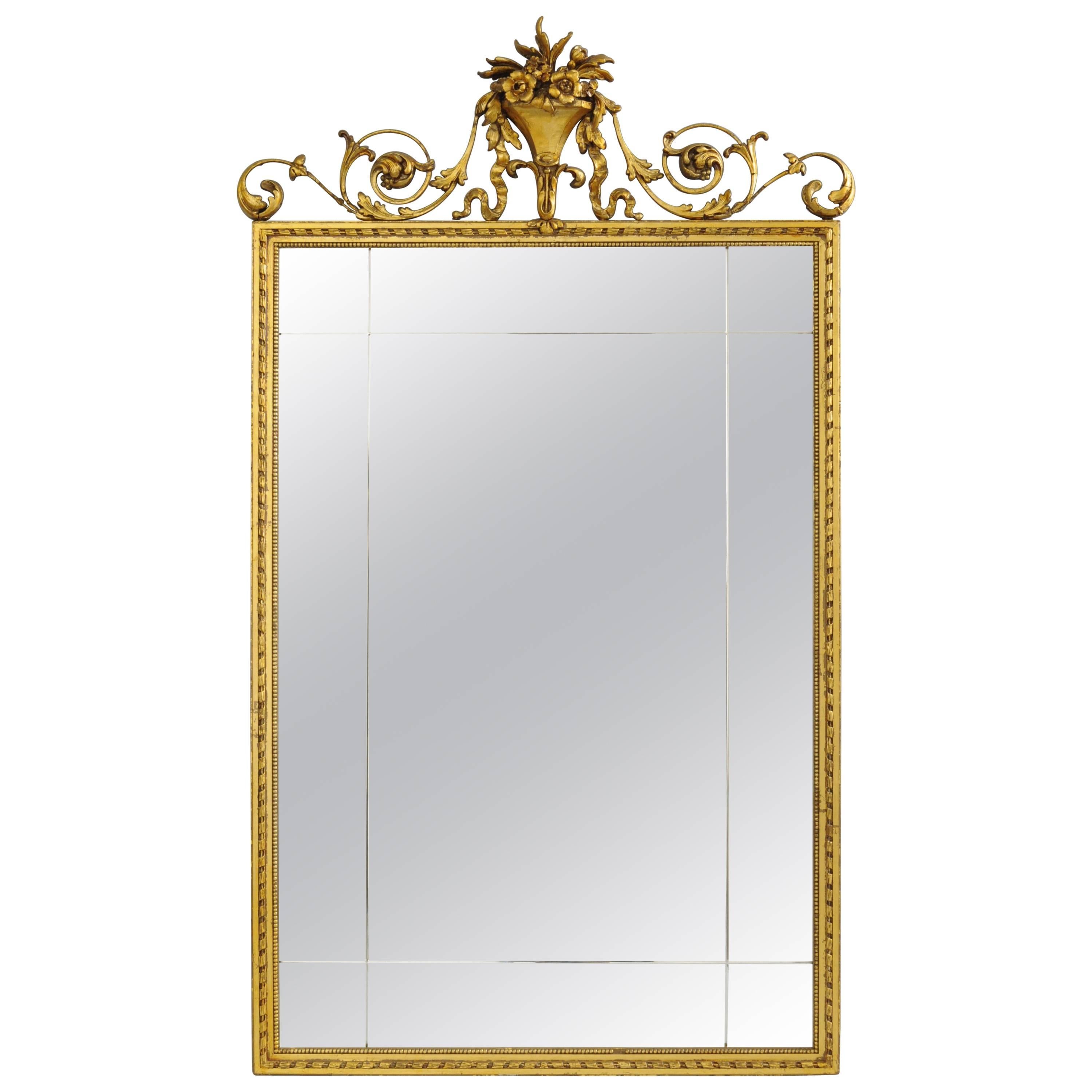 Antique Gold Giltwood & Gesso English Robert Adam Style Rectangular Wall Mirror