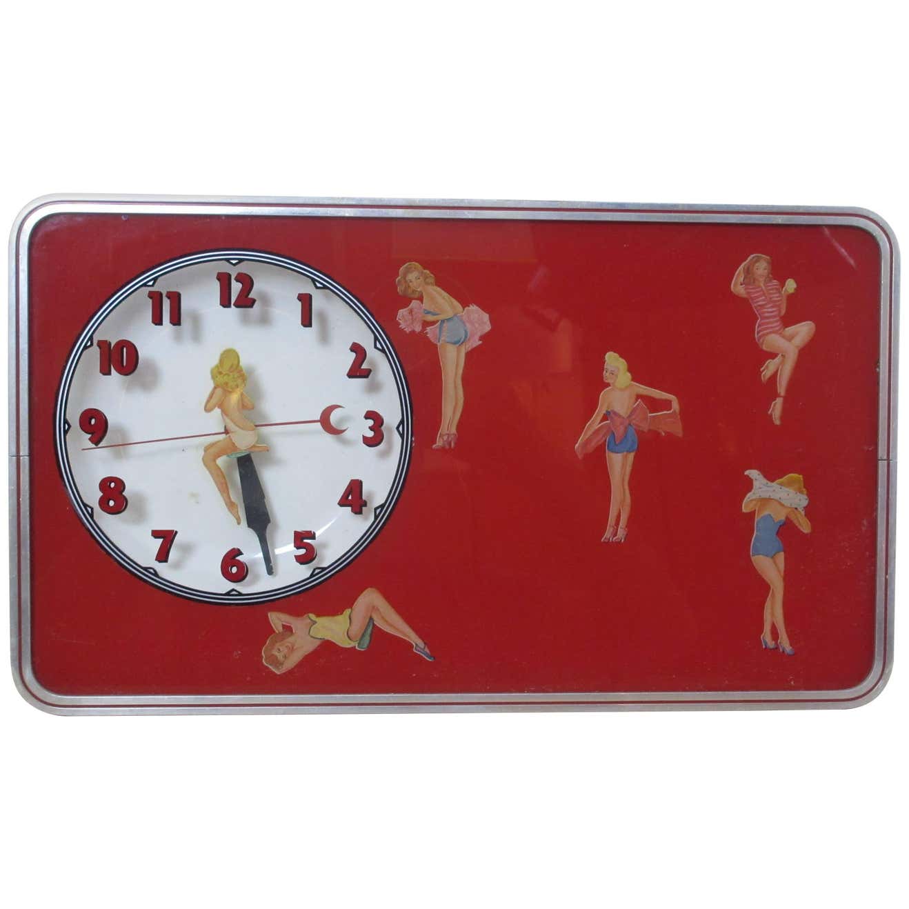Pinup Clock Face 1950s Pin-Up Girls Lighted Clock, All Original! at 1stDibs