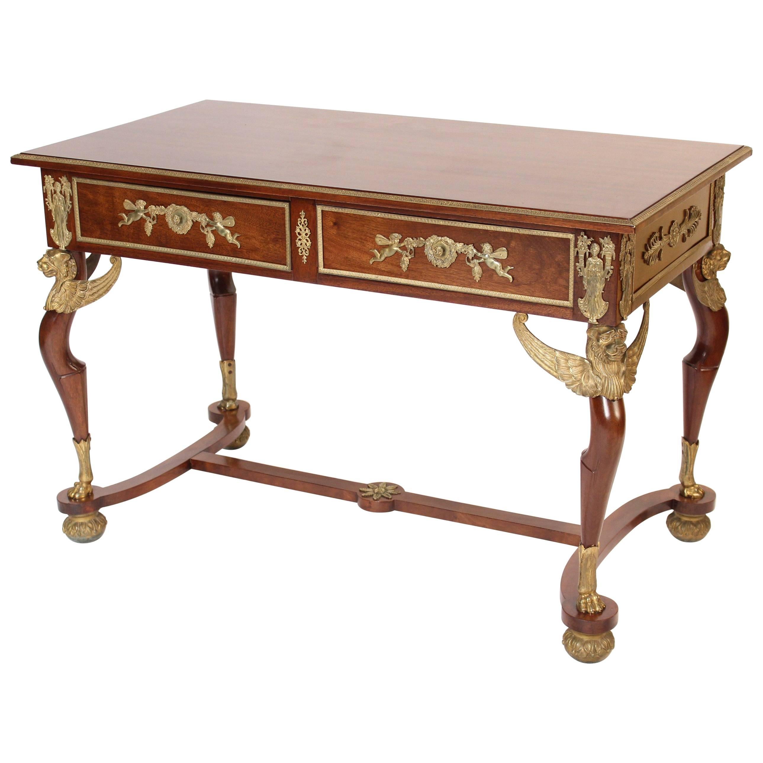 Antique Empire Style Gilt Bronze Mounted Desk For Sale