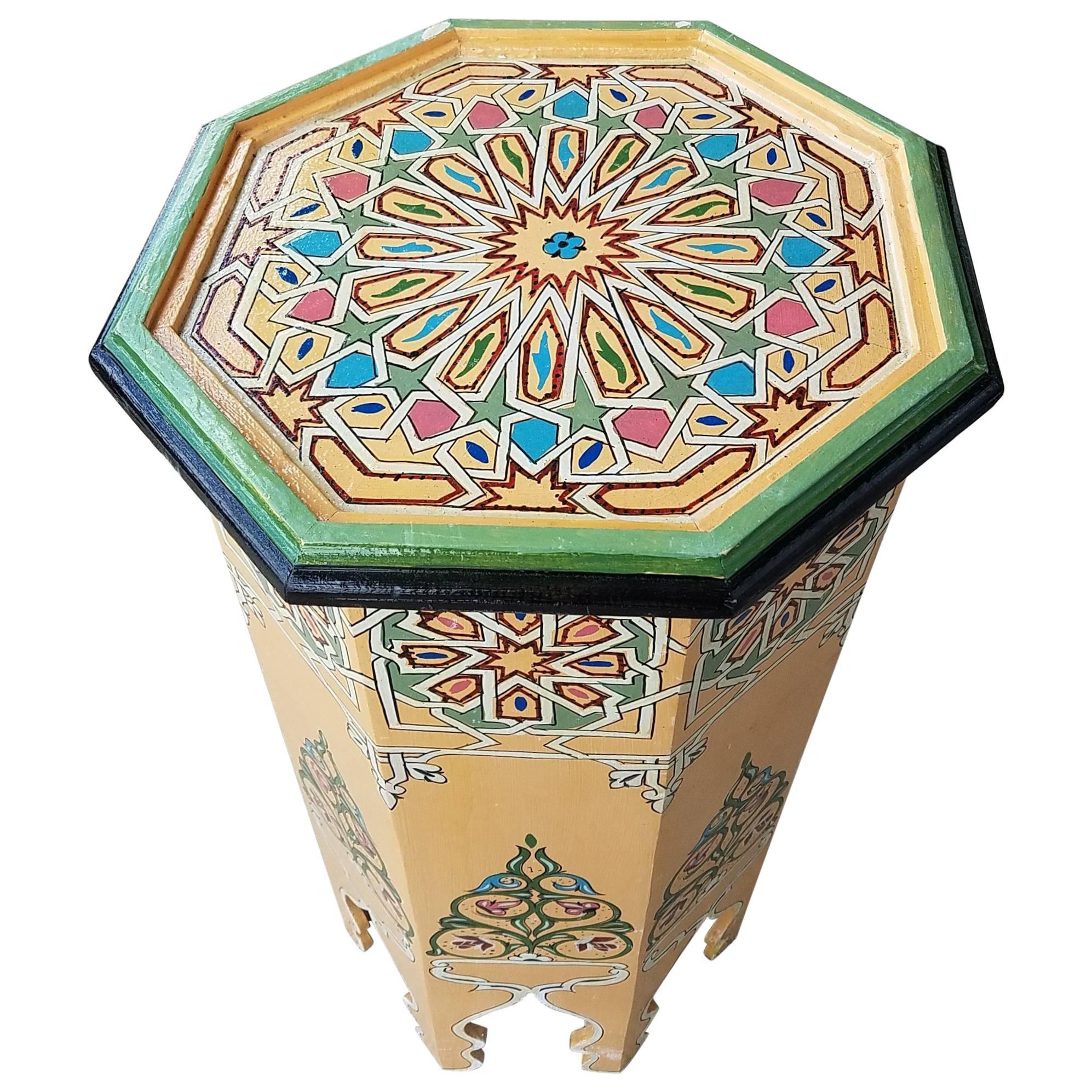 Beige Octagonal Hand-Painted Table, Marrakech For Sale
