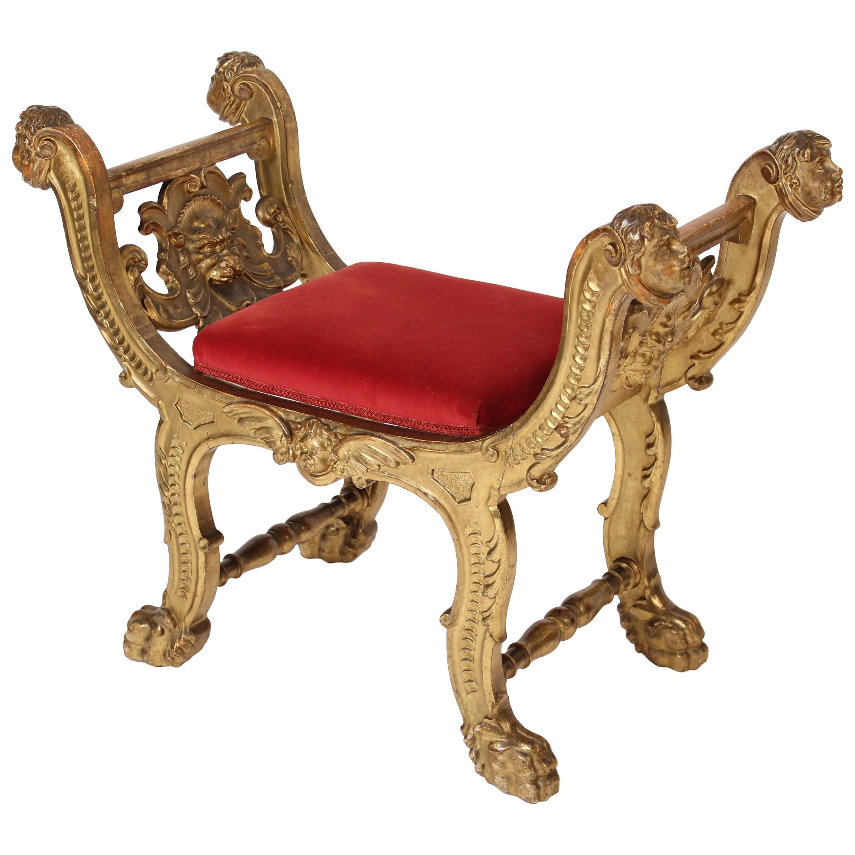 Renaissance Style Giltwood Bench For Sale