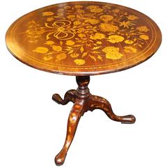 Antique Marquetry Tripod Tilt-Top Circular Occasional Table