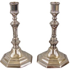 Pair of French Louis XV Style Silvered Bronze Candlesticks