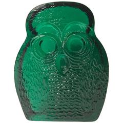 Vintage Whimsical Emerald Green Glass Owl Bookend or Paperweight by Blenko