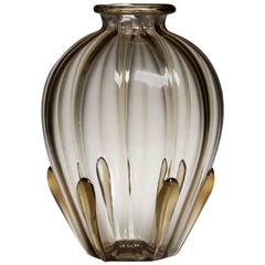 Large Napoleone Martinuzzi Murano Soffiati Vase with Applied Decoration