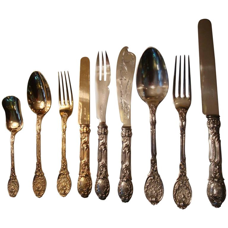 Rococo Odiot Meissonnier Sterling Silver Cutlery Flatware For 12 