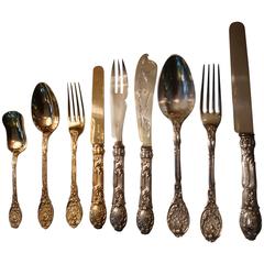 Rococo Odiot Meissonnier Sterling Silver Cutlery Flatware for 12, France 8
