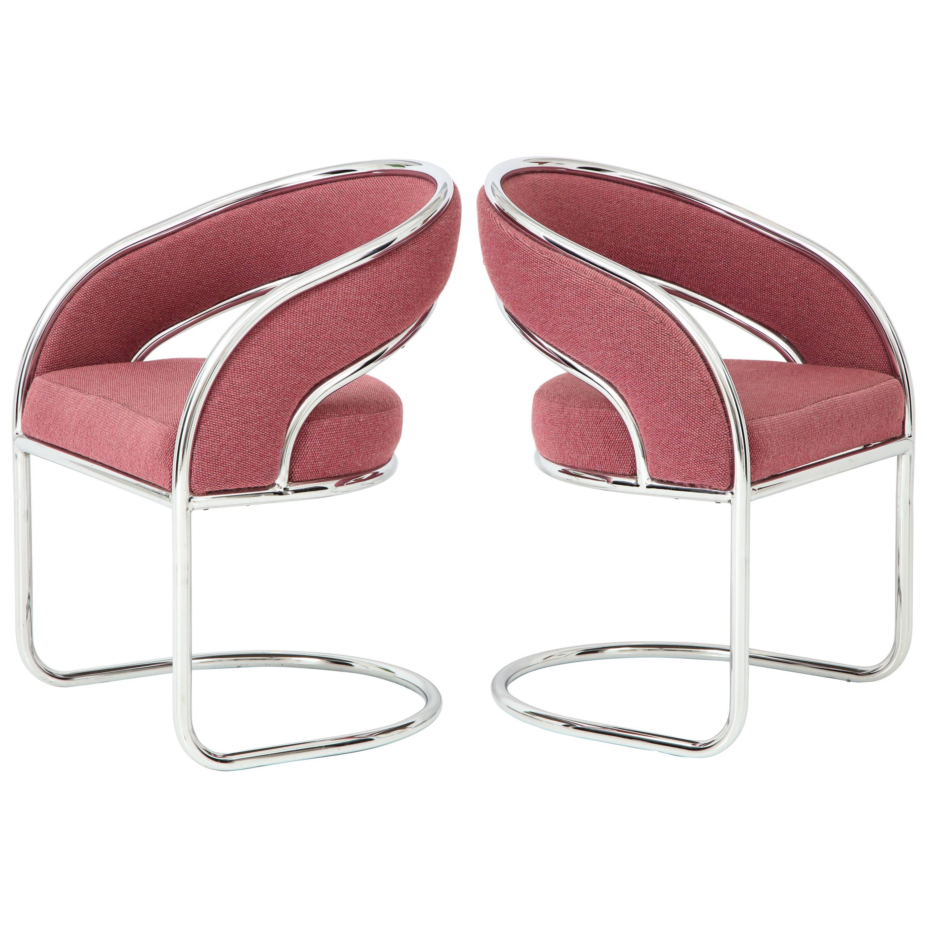 Pair of 1970s Chrome Cantilever Armchairs