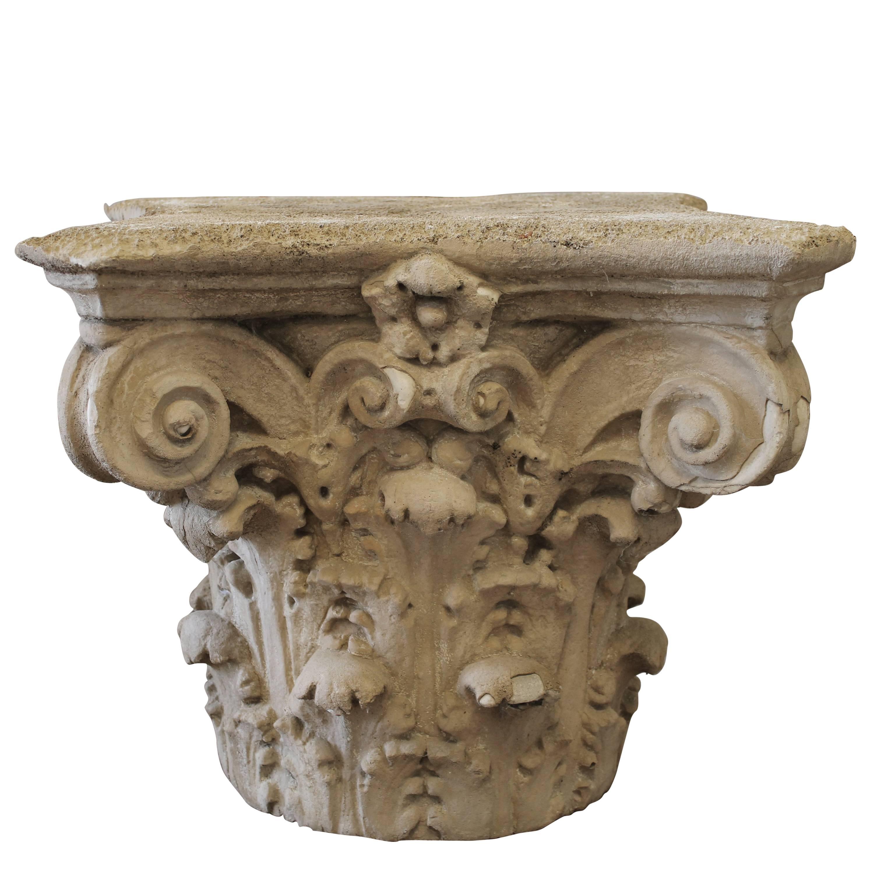 Architectural Plaster Capitol Table with Aged Patina Finish