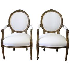 Pair of 19th Century Giltwood Ribbon Carved Louis XVI Style French Chairs 5